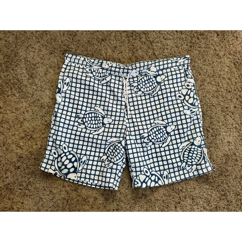 PETER MILLSR Swim Trunks Blue Sea Turtles Beach Surf Hawaiian Drawstring 2XL